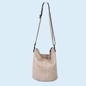 ELLIOTT LUCCA Cream Pebbled Leather BUCKET CROSSBODY Bag Purse